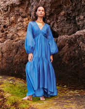 Palmer Maxi Dress in Recycled Polyester, Blue (BLUE), large