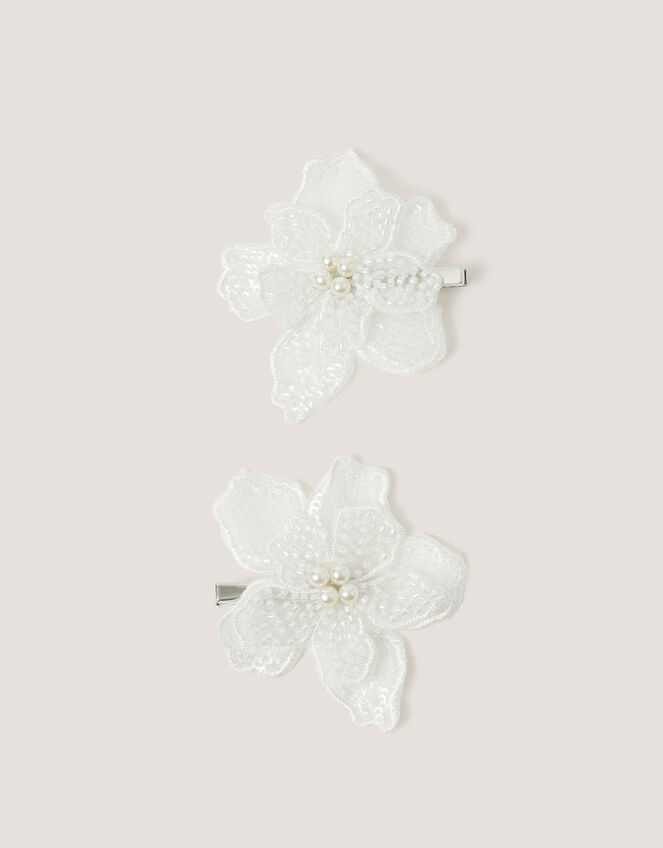 2-Pack Beaded Flower Hair Clips, , large