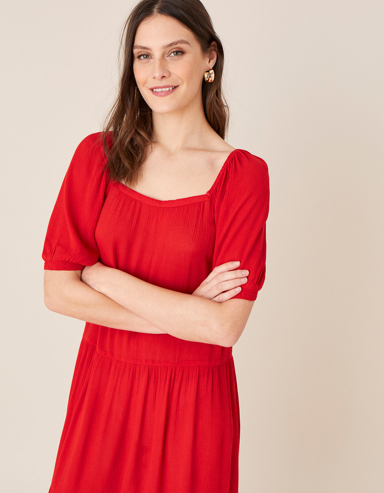 Red square neck midi dress online