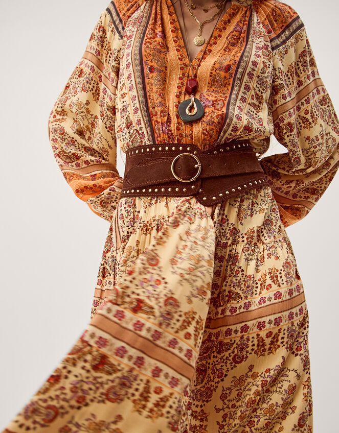 Ines Floral Print Midi Dress, Natural (STONE), large