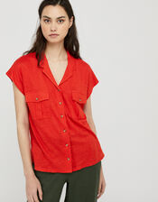 Leena Short Sleeve Shirt in Pure Linen, Red (RED), large