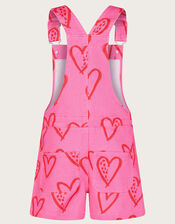 Heart Print Denim Short Dungarees, Pink (PINK), large