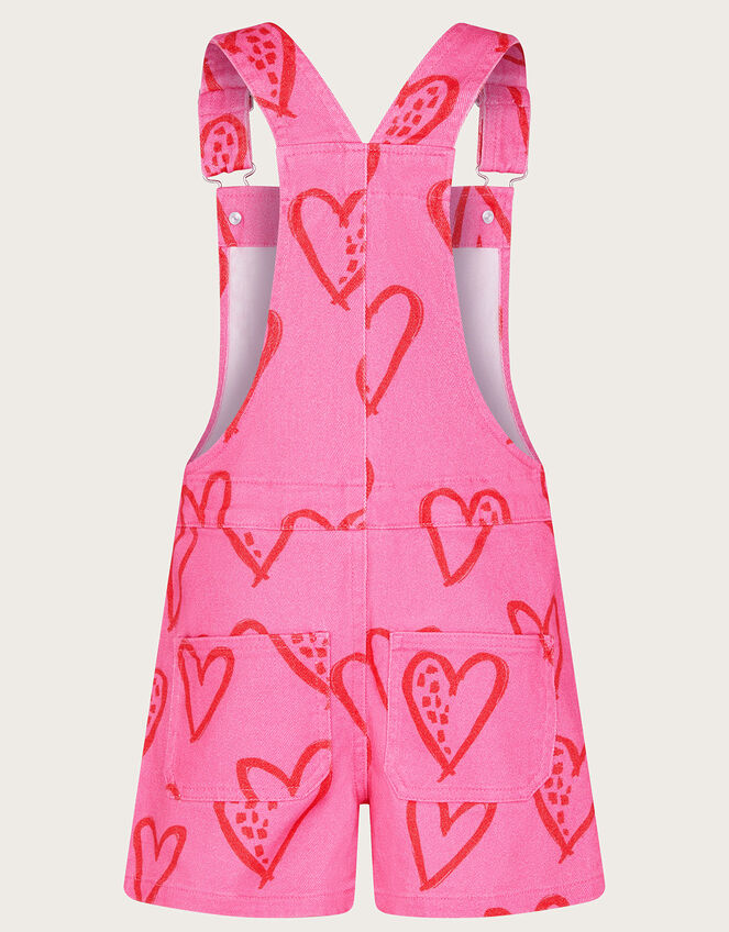 Heart Print Denim Short Dungarees, Pink (PINK), large