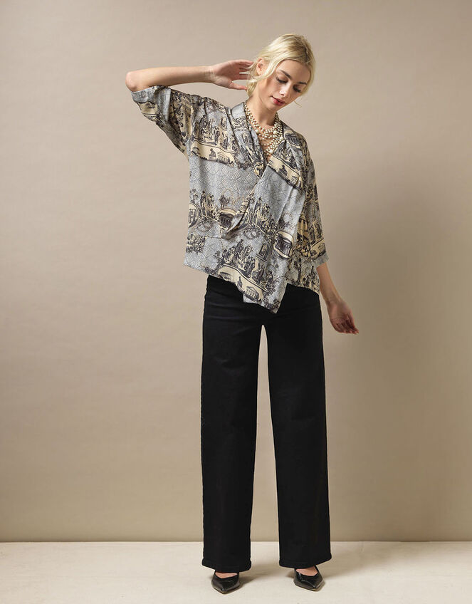 One Hundred Stars Ancient Columns Print Rachel Blouse, Grey (CHARCOAL), large