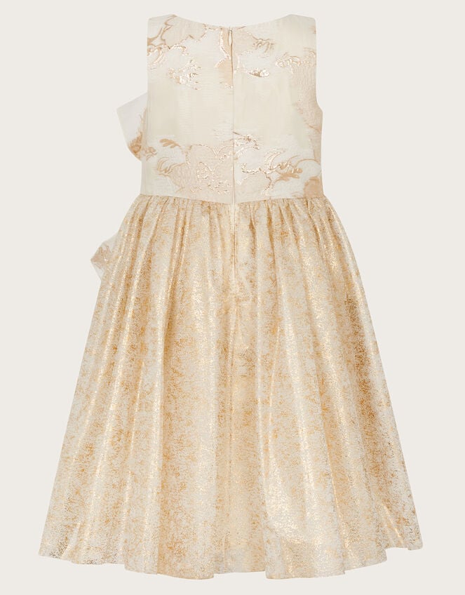 Bennie Bow Jacquard Dress, Gold (GOLD), large