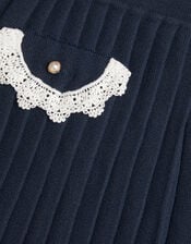 Crochet Knit Pleated Skirt, Blue (NAVY), large