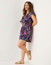 Tropical Print One-Shoulder Playsuit, Black (BLACK), large