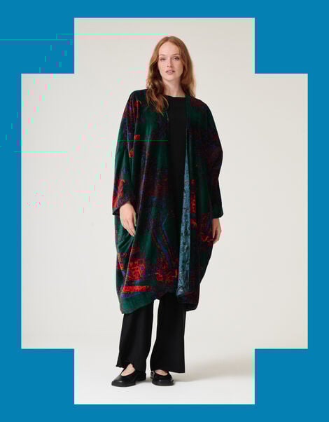 One Hundred Stars Pagoda Forest Long Velvet Jacket, , large