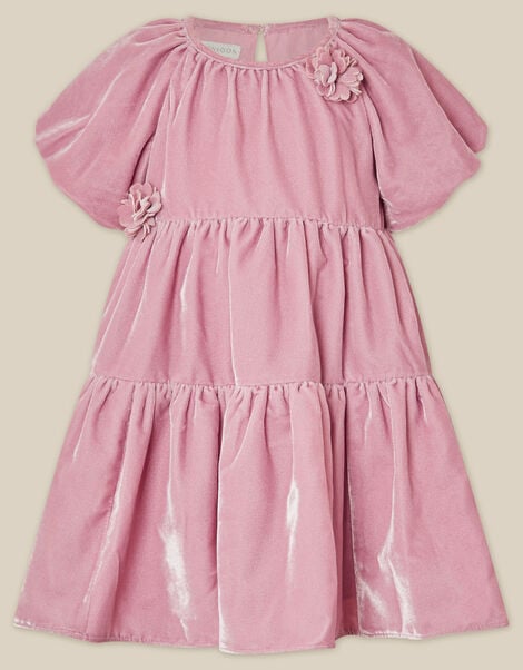 Baby Leila Corsage Velvet Party Dress, Pink (PINK), large