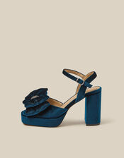 Roxi Bow Velvet Platform Heels, Teal (TEAL), large