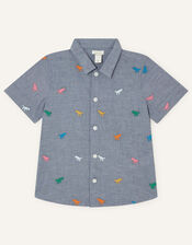 Dinosaur Embroidered Chambray Shirt, Grey (GREY), large
