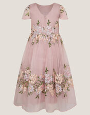 Floral Embroidered Organza Party Dress, Pink (DUSKY PINK), large