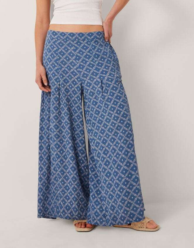 Rita Print Wide Leg Trousers, Blue (BLUE), large