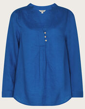 India Overhead Neru Collar Shirt in Linen Blend, Blue (COBALT), large