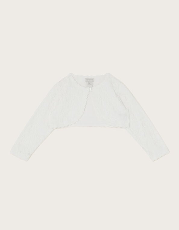 Baby Emilia Lace Scallop Cardigan, Ivory (IVORY), large