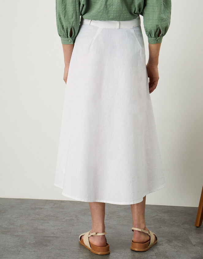 Mock Button Midi Skirt with Sustainable Cotton, White (WHITE), large