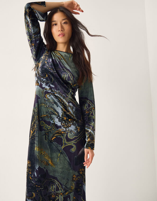 Delta Devoré Print Jersey Midi Dress, Black (BLACK), large