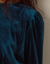 Valda Frill Velvet Jersey Midi Dress, Teal (TEAL), large