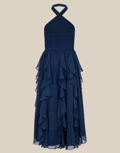 Arizona Halter Ruffle Prom Dress, Blue (NAVY), large
