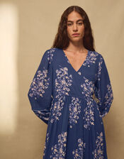 East Kerstin Floral Print Midi Wrap Dress, Blue (BLUE), large