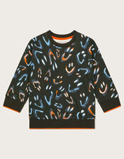 Glow In The Dark Smile Print Sweatshirt, Black (BLACK), large