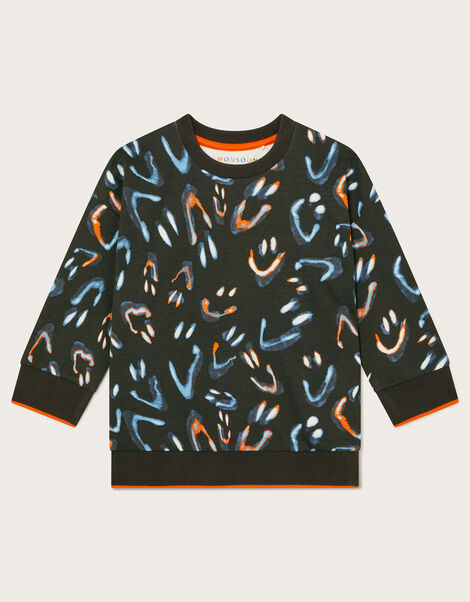 Glow In The Dark Smile Print Sweatshirt, Black (BLACK), large
