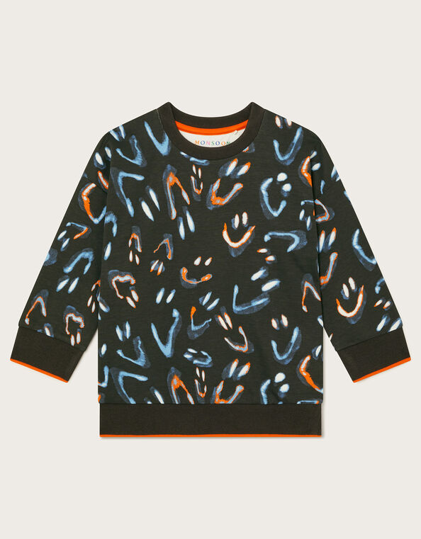 Glow In The Dark Smile Print Sweatshirt, Black (BLACK), large