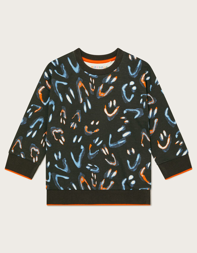 Glow In The Dark Smile Print Sweatshirt, Black (BLACK), large