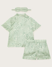 Satin Roses Short Pyjama and Mask Set, Green (GREEN), large