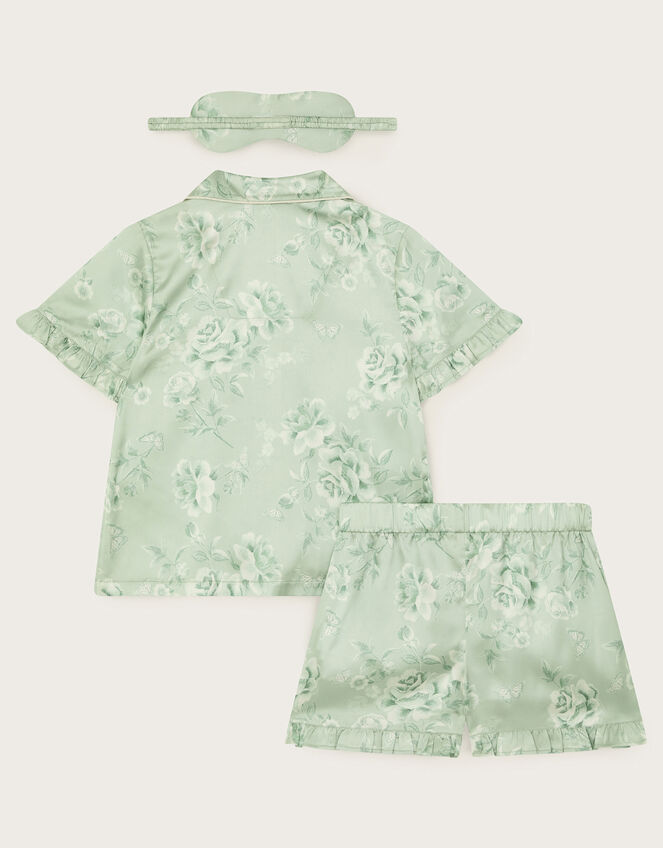 Satin Roses Short Pyjama and Mask Set, Green (GREEN), large