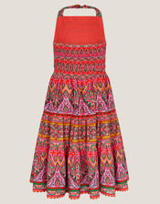 Heritage Print Halter Dress, Orange (ORANGE), large