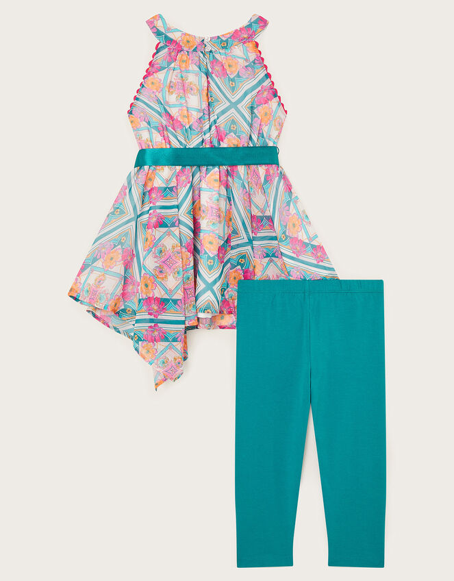 Hanky Hem Print Top and Leggings Set, Teal (TEAL), large
