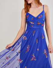 Emma Embellished Midi Dress in Recycled Polyester, Blue (BLUE), large