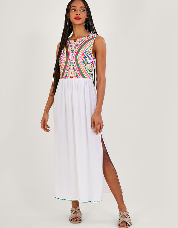 Mosaic Embroidered Midi Dress in LENZING™ ECOVERO™, White (WHITE), large
