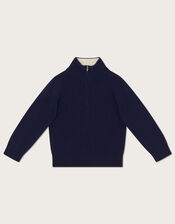 Zip Collar Smart Jumper, Blue (NAVY), large