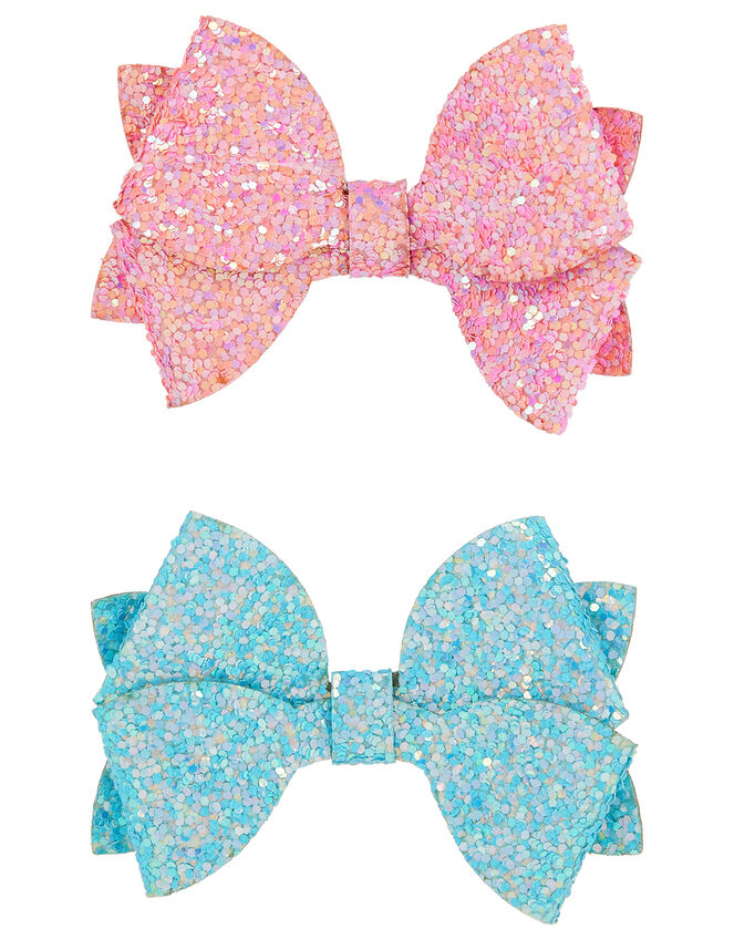 Shimmer Bow Hair Clips, , large