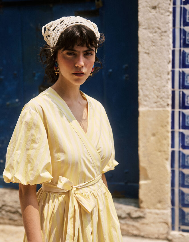 FRNCH Ihabela Stripe Midi Wrap Dress, Yellow (YELLOW), large