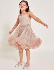 Marline Foil Star Ruffle Dress, Silver (SILVER), large