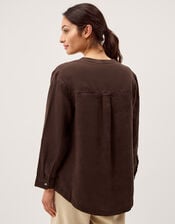Clo Pintuck Linen Shirt, DARK BROWN, large
