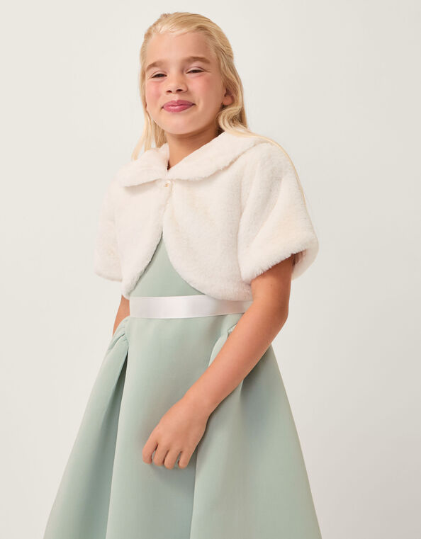 Faux Fur Collared Shrug, Ivory (IVORY), large