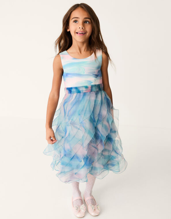 Marble Print Ruffle Party Dress, Multi (MULTI), large