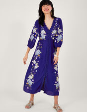 Olla Floral Embroidered Tea Dress, Blue (BLUE), large