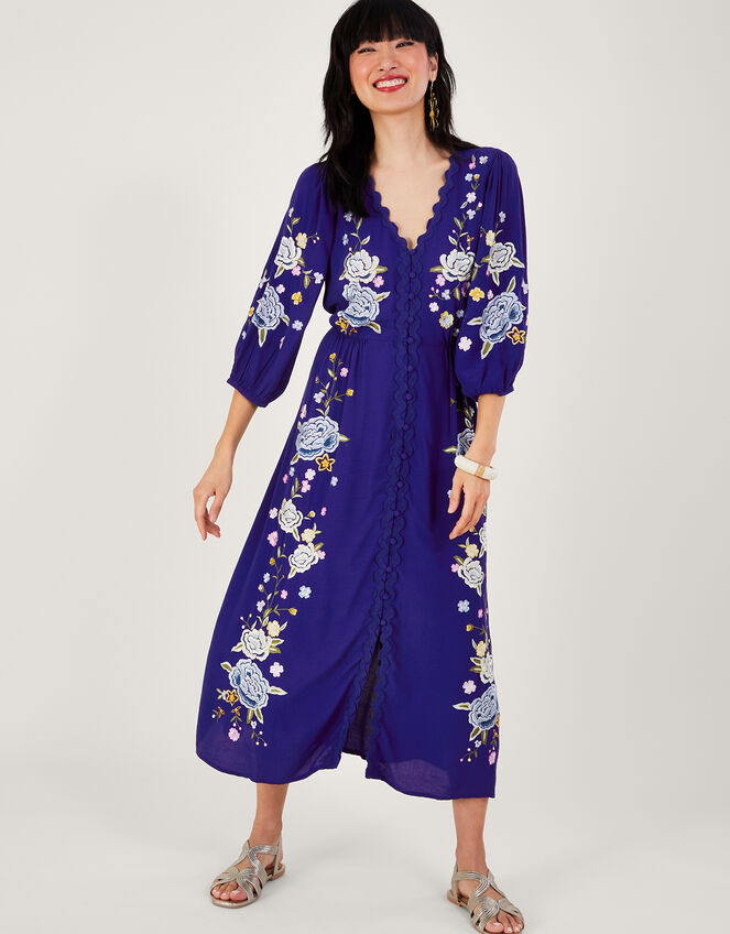 Olla Floral Embroidered Tea Dress, Blue (BLUE), large