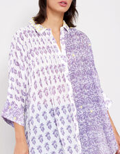 East Aoki Oversized Woodblock Shirt, Purple (LILAC), large