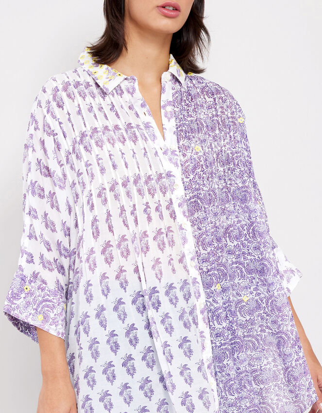 East Aoki Oversized Woodblock Shirt, Purple (LILAC), large
