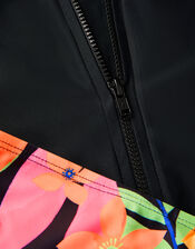 Tropical Floral UPF50+ Rash Vest & Briefs Set, Black (BLACK), large