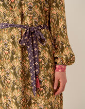 East Ikat Print Midi Dress, Green (GREEN), large