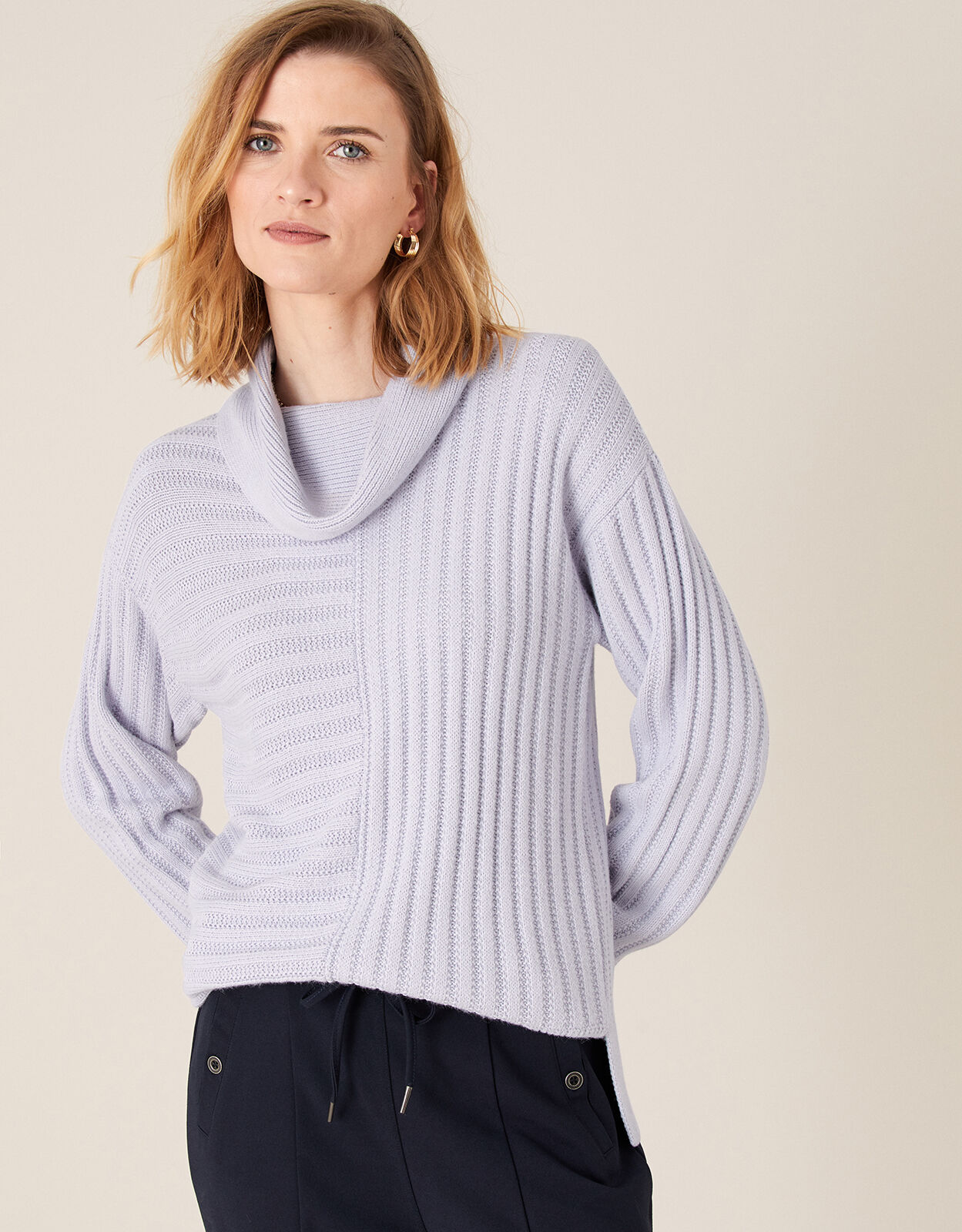 Stitch Ice Yarn Cowl Neck Jumper Blue