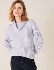Stitch Ice Yarn Cowl Neck Jumper, Blue (BLUE), large