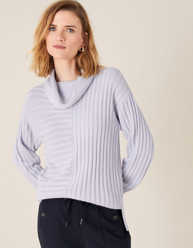 Stitch Ice Yarn Cowl Neck Jumper, Blue (BLUE), large